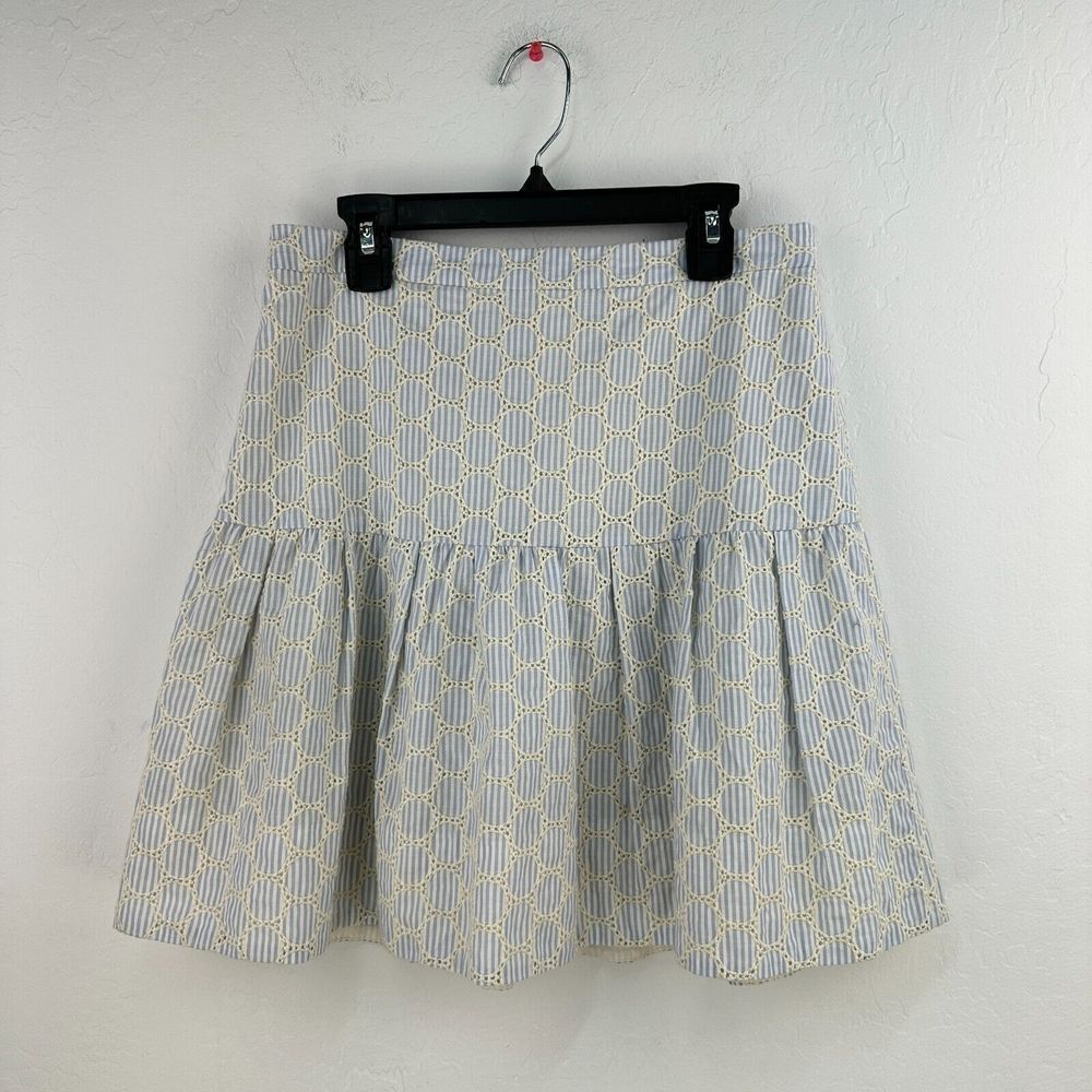 J. Crew Mini Skirt Women 00 Blue White Striped Cotton Eyelet Lined Tiered A-Line